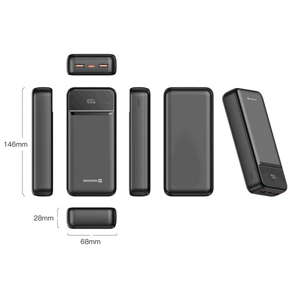 Батарея універсальна SWISSTEN 20000mAh POWER LINE II 22.5W PD QC Black (8595217490628)