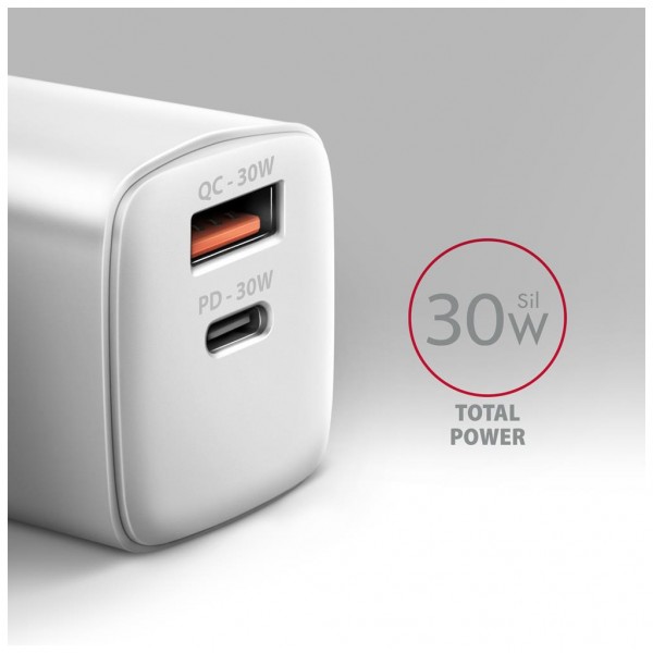 Зарядний пристрій AXAGON 1xUSB QC4.0 + 1xUSB-C PD30W PPS white (ACU-PQ30W)