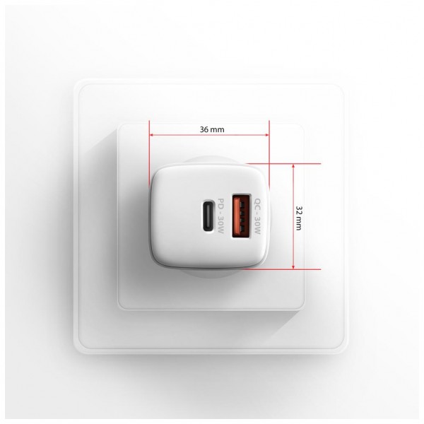 Зарядний пристрій AXAGON 1xUSB QC4.0 + 1xUSB-C PD30W PPS white (ACU-PQ30W)
