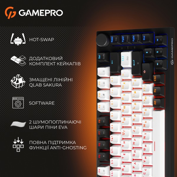 Клавіатура GamePro MK160 V2 Warden QLAB Sakura Linear RGB USB UA Black (MK160-V2-B-QS)