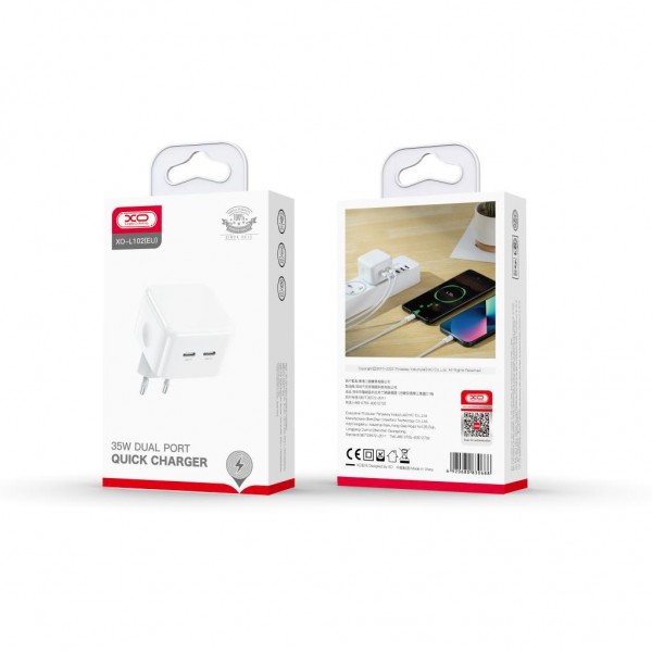 Зарядний пристрій XO QC 3.0 L102 35W/2 USB-C + cable Lightning NB113 White (XO-L102i-WH)