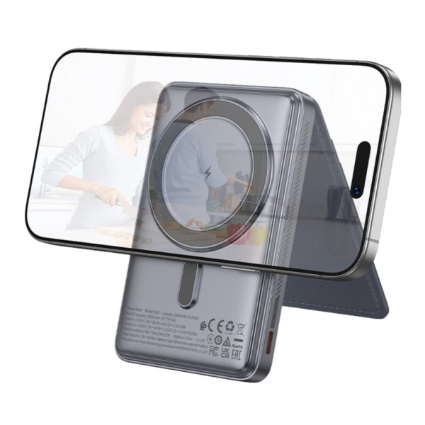 Батарея універсальна HOCO 5000mAh Title PD/20W Magnetic with stand + mini wallet Grey (Q46 / 714988)