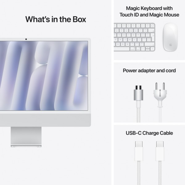 Комп'ютер Apple 24" iMac Retina 4.5K / Apple M4 (10-c/CPU, 10-c/GPU), 16, 512, Silver, Model A3137 (MWUV3UA/A)