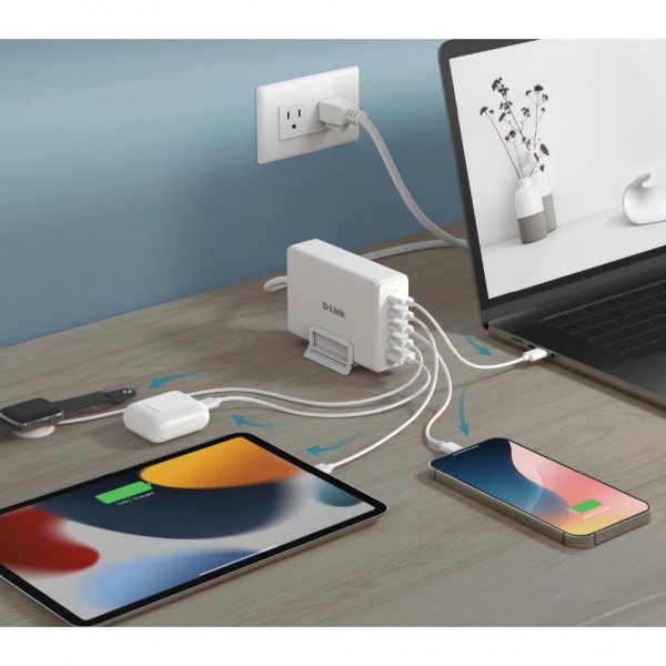 Зарядний пристрій D-Link 4xUSB-C + 1xUSB PD240W GaN white (DCF-241)