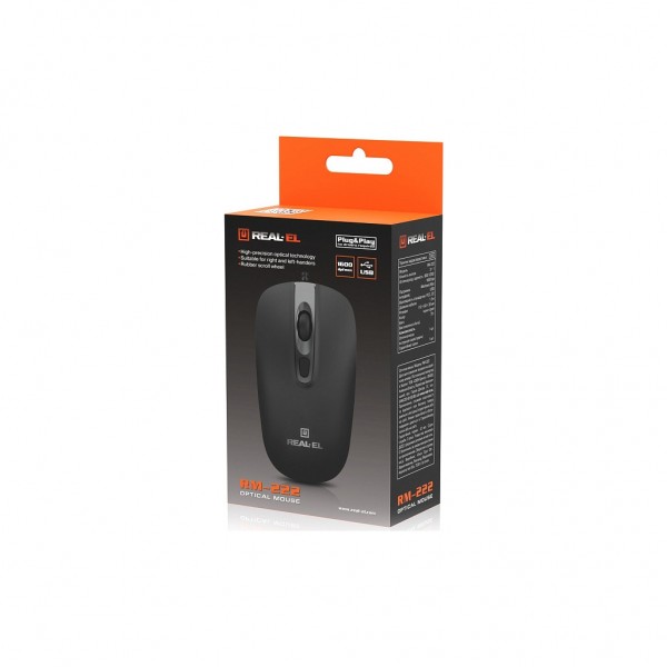 Мишка REAL-EL RM-222 USB Black/Gray (EL123200040)