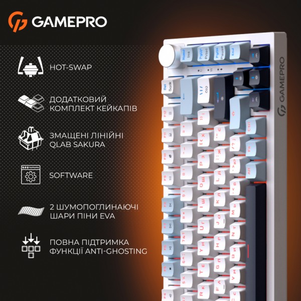 Клавіатура GamePro MK160 V2 Warden QLAB Sakura Linear RGB USB UA White (MK160-V2-BL-QS)