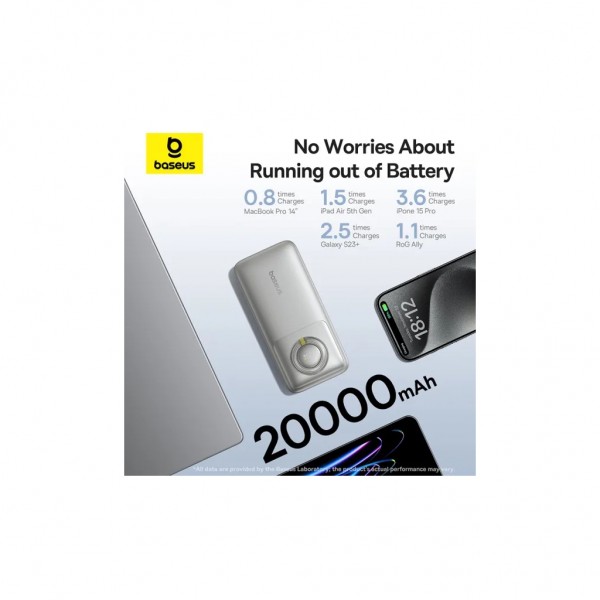 Батарея універсальна Baseus Free2Pull 20000mAh 65W, PD/3.0, QC/3.0, Lunar gray (P10073700843-00)