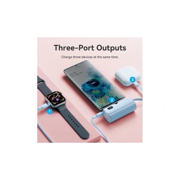 Батарея універсальна Vention 4800mAh 22,5W PD, USB-C In/Out, LED display, with built-in USB-C cable Blue (FHQL0)