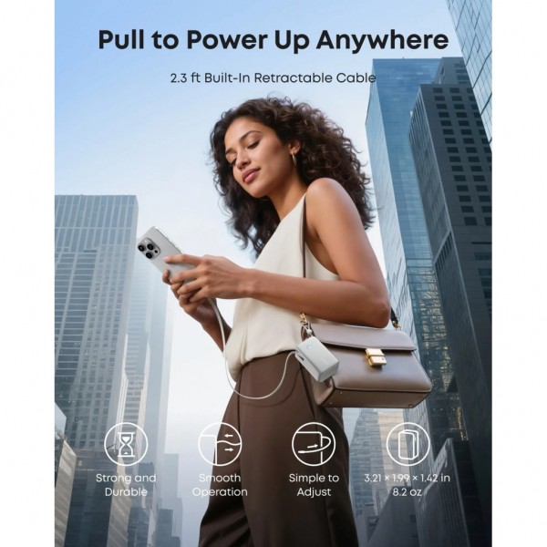 Батарея універсальна Anker 10000mAh Nano 45W, Built-In USB-C Cable, White (A1638H21)