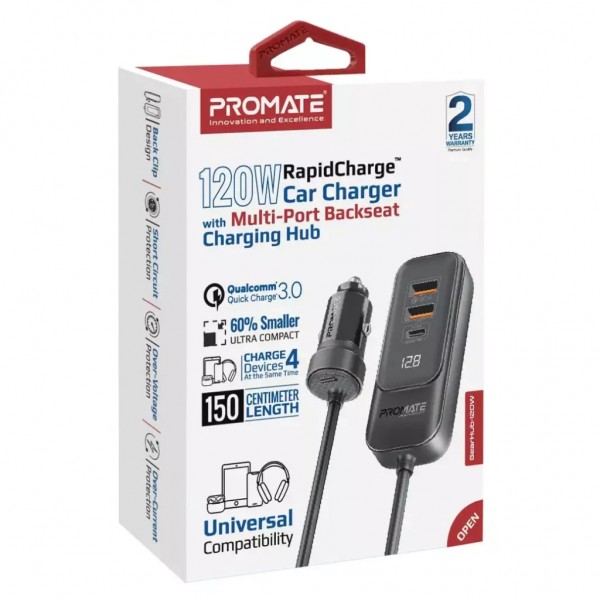 Зарядний пристрій Promate 2xUSB-C + 2xUSB-A (gearhub-120w.black)