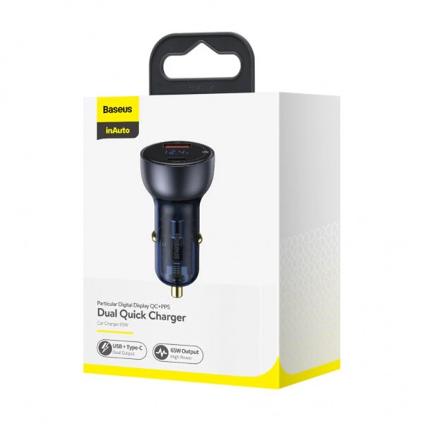 Зарядний пристрій Baseus USB + USB-C QC3.0 65W Particular Digital Display gray (CCKX-C0G)