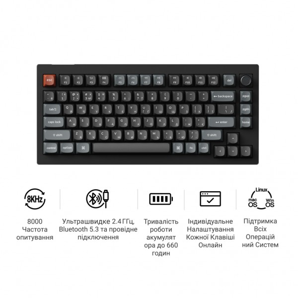 Клавіатура Keychron V1 Ultra Keychron Red Switch RGB UA Black (V1U-D1-UA)