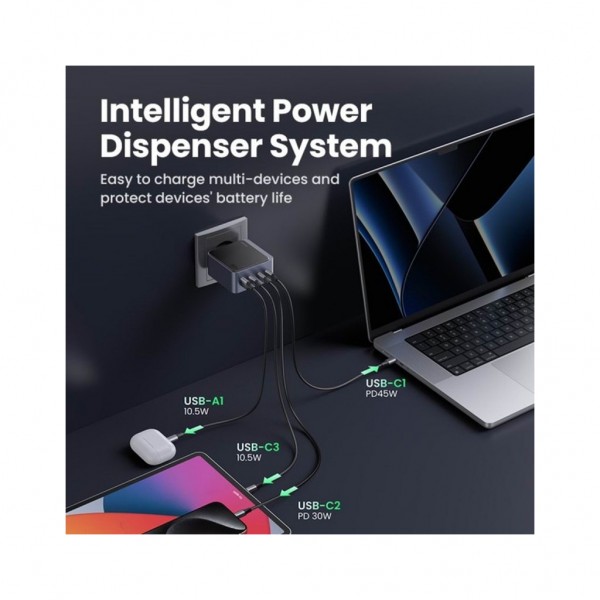 Зарядний пристрій Ugreen 4xUSB 100W (3xUSB-C+USB-A) Gan Nexode Fast Charger Grey X565 (35043)