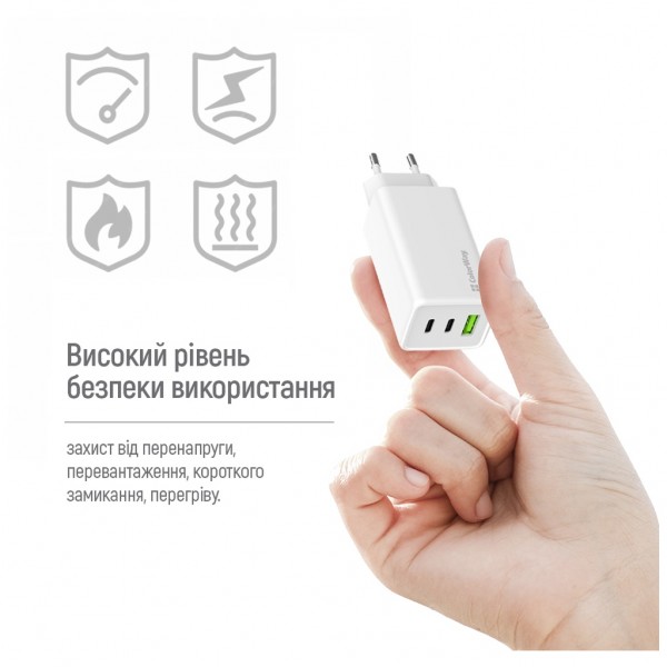 Зарядний пристрій ColorWay C101B GaN Mini 100W PD PPS 2xUSB-C + USB-A white (CW-CHS061PD-WT)