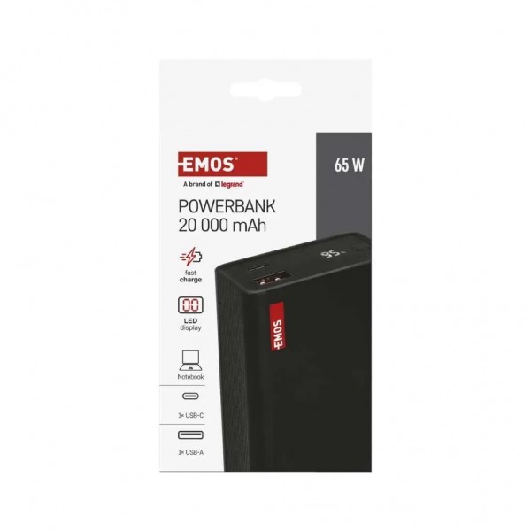 Батарея універсальна EMOS 20000mAh NTBF20, 65W, Pass-through, black (B0560B)
