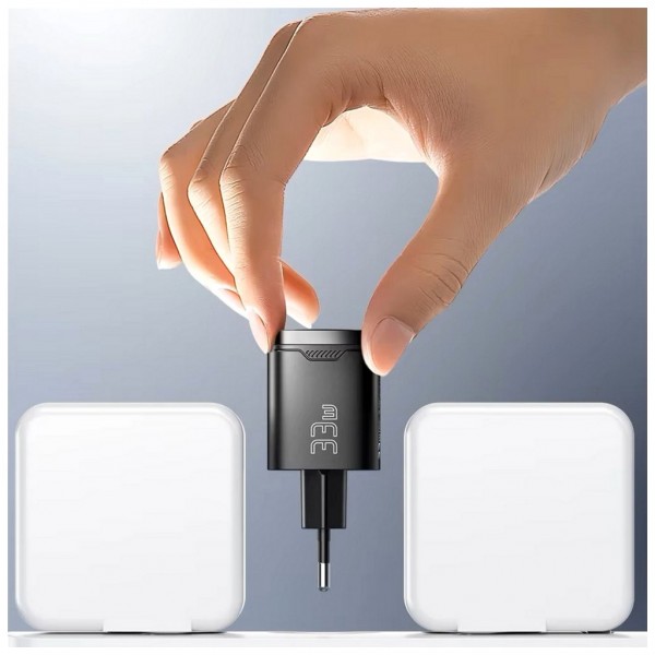 Зарядний пристрій 1xUSB-C + 1xUSB 33W GaN black Essager (ECT33W-GMB01-Z)