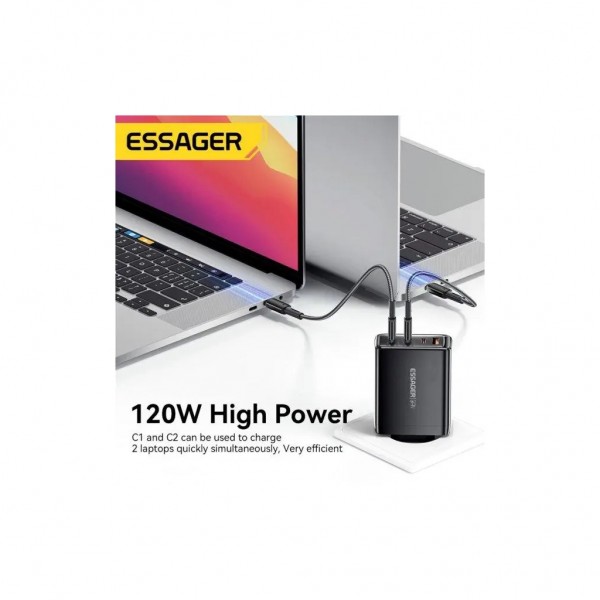 Зарядний пристрій Essager 3xUSB-C + 1xUSB 120W GaN (ECT3CA-JZB01-Z)