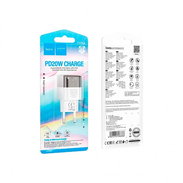 Зарядний пристрій HOCO C125A Transparent USB-C PD20W Transparent Black (6931474798336)