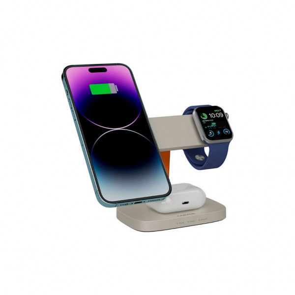 Зарядний пристрій Canyon wireless charger HEXAGON WCS-310 3in1 LightGrey/Orange (CNS-WCS310LGOR)