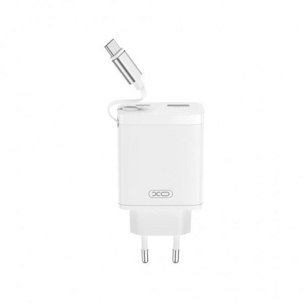 Зарядний пристрій XO 1xUSB-C + 1xUSB QC30W GaN + cable USB-C to USB-C white (XO-CE31)