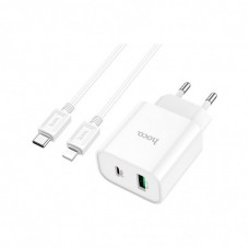 Зарядний пристрій HOCO C80A Plus Rapido 1xUSB-C PD20W + 1xUSB QC3.0 + cable USB-C to Lightning White (6931474779892)
