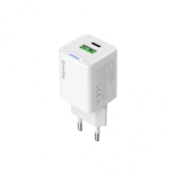 Зарядний пристрій ColorWay USB-C PD20W + 1xUSB QC4.0 white (CW-CHS062PD-WT)