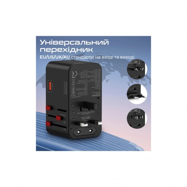 Зарядний пристрій Promate tripmate-gan160 3xUSB-C PD + USB-A QC 160W GaN Black (tripmate-gan160)