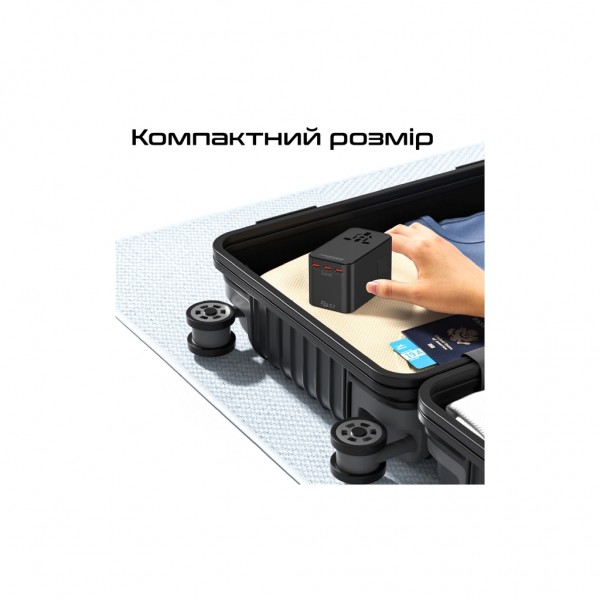 Зарядний пристрій Promate tripmate-gan160 3xUSB-C PD + USB-A QC 160W GaN Black (tripmate-gan160)
