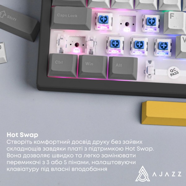 Клавіатура Ajazz AK980 V2 Gift Switch V2 Wireless/Bluetooth/USB UA Black/Grey/Yellow (AK980-V2-G-BGY)