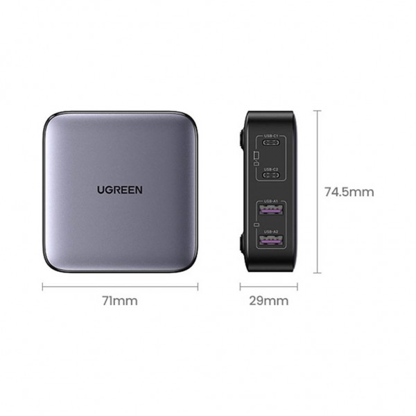 Зарядний пристрій Ugreen 4xUSB 65W (2хUSB-C+2xUSB-A) Gan CD327 (90747)