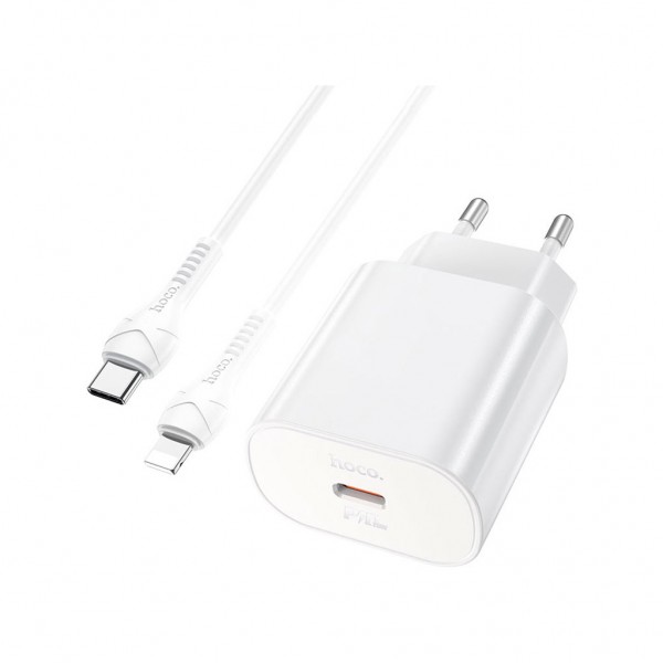 Зарядний пристрій HOCO N22 Jetta USB-C PD25W + cable USB-C to Lightning White (6931474760074)