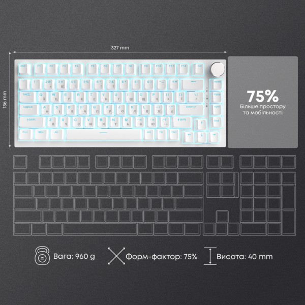 Клавіатура Ajazz AK820 Red Switch USB-C UA White (AK820-R-W)