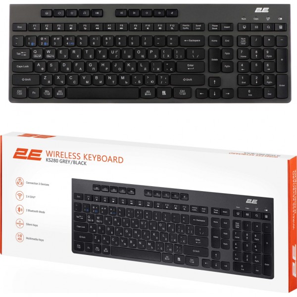 Клавіатура 2E KS280 Wireless/Bluetooth Black-Gray (2E-KS280WBGR_UA)