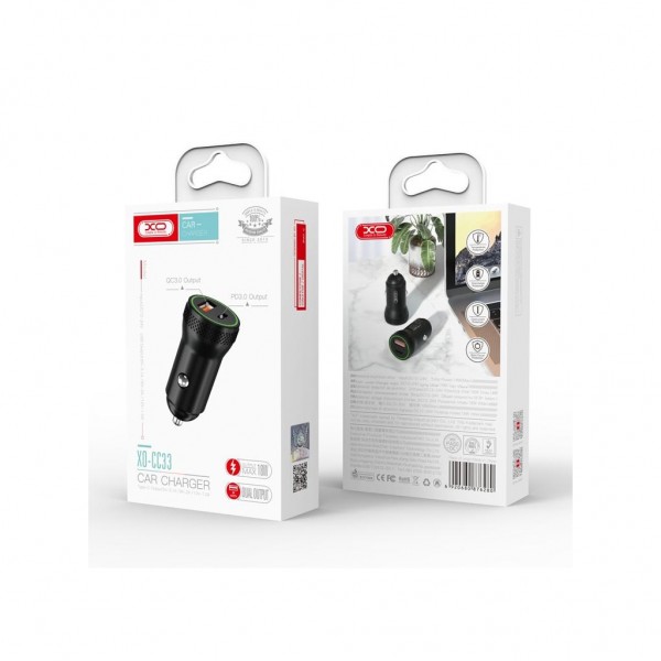 Зарядний пристрій XO 1xUSB QC3.0 + 1xUSB-C PD18W black (CC33-BK)
