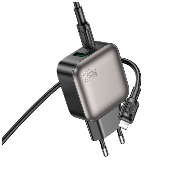 Зарядний пристрій BOROFONE BAS54A Absolute 1xUSB-C PD20W + 1xUSB QC3.0 + cable USB-C to Lightning Black (6941991116216)
