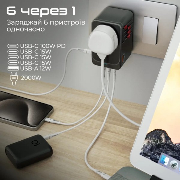 Зарядний пристрій Promate tripmate-gan100