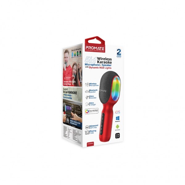 Мікрофон Promate VocalMic Bluetooth 2 x AUX LED Red (vocalmic.red)