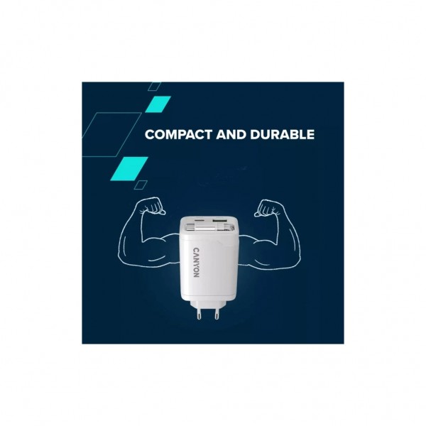 Зарядний пристрій Canyon 1xUSB-C PD65W + 1xUSB QC3.0 + cable USB-C to USB-C white (CNS-CURC65ACW)