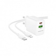 Зарядний пристрій BOROFONE BN29 Fuente 1xUSB-C PD30W + 1xUSB QC3.0 + cable USB-C to Lightning White (6941991120336)