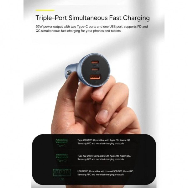 Зарядний пристрій Baseus 1xUSB + 2xUSB-C 65W Golden Contactor Pro dark gray (CGJP010013)