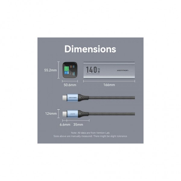 Батарея універсальна VENTION 27000mAh 140W 5A PD, QC/3.0, 2xUSB-C, USB-A, LED Display, Gray (FHVH0)