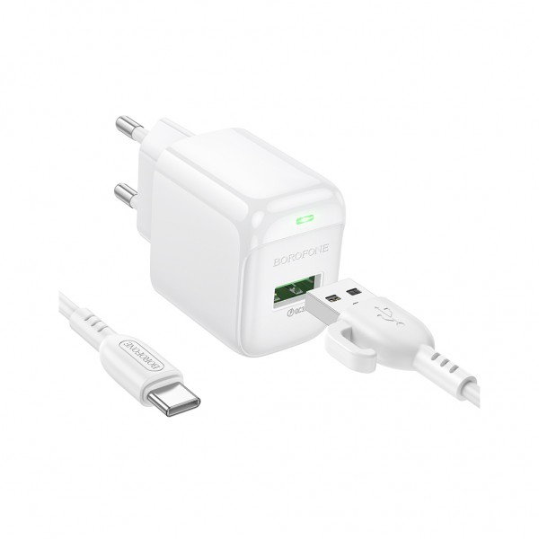 Зарядний пристрій BOROFONE 1xUSB QC3.0 18W + cable UAB-A to USB-C BAS42A white (6941991113802)