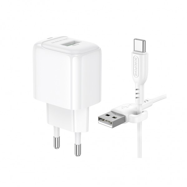 Зарядний пристрій BOROFONE 1xUSB QC3.0 18W + cable UAB-A to USB-C BAS42A white (6941991113802)