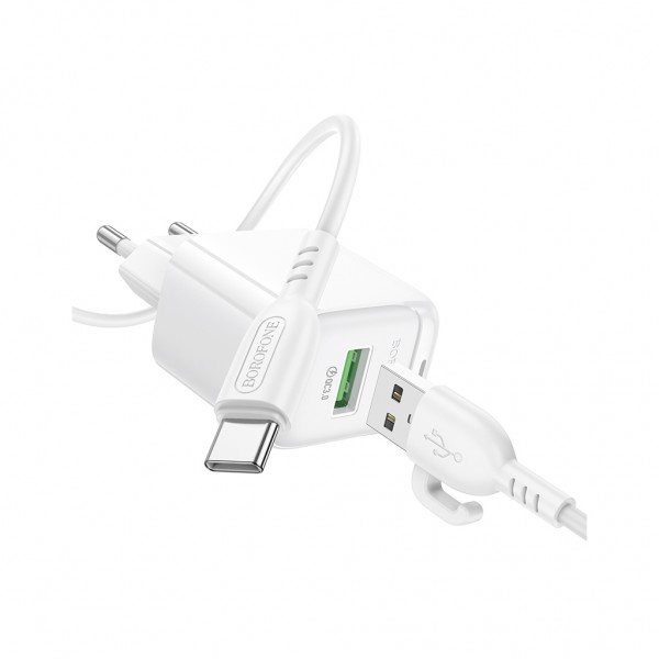 Зарядний пристрій BOROFONE 1xUSB QC3.0 18W + cable UAB-A to USB-C BAS42A white (6941991113802)