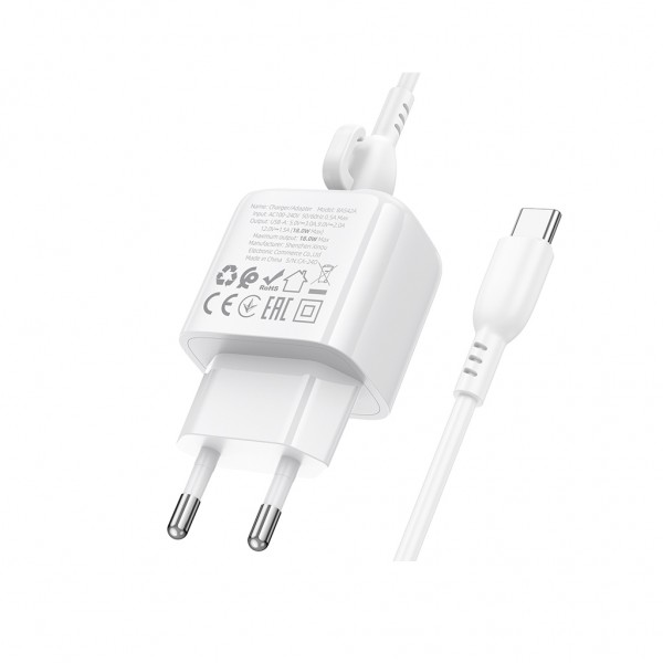 Зарядний пристрій BOROFONE 1xUSB QC3.0 18W + cable UAB-A to USB-C BAS42A white (6941991113802)