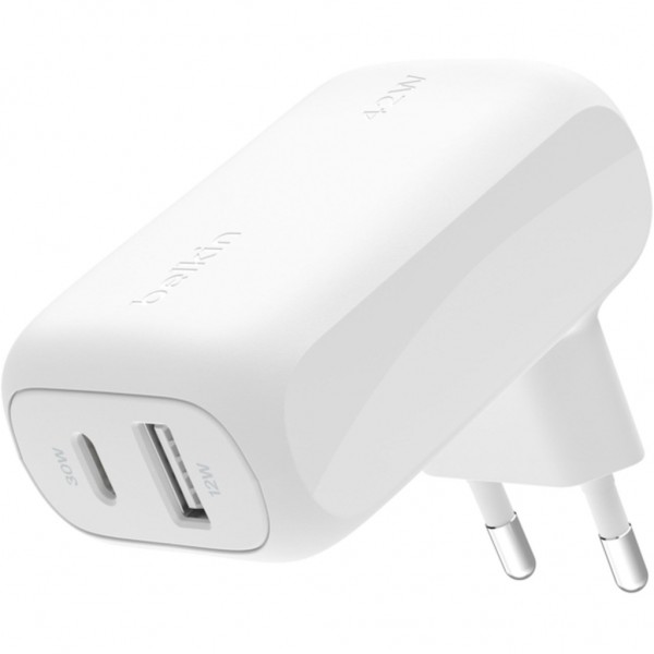 Зарядний пристрій Belkin 42W USB-C PD PPS 30W USB-A 12W white (WCB009VFWH)
