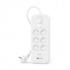 Мережевий фільтр живлення Belkin 6хТипE, 16А, USB-A/USB-C 18Вт, 2м (SRB002CA2M)