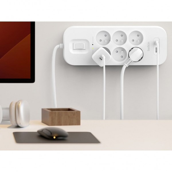 Мережевий фільтр живлення Belkin 6хТипE, 16А, USB-A/USB-C 18Вт, 2м (SRB002CA2M)