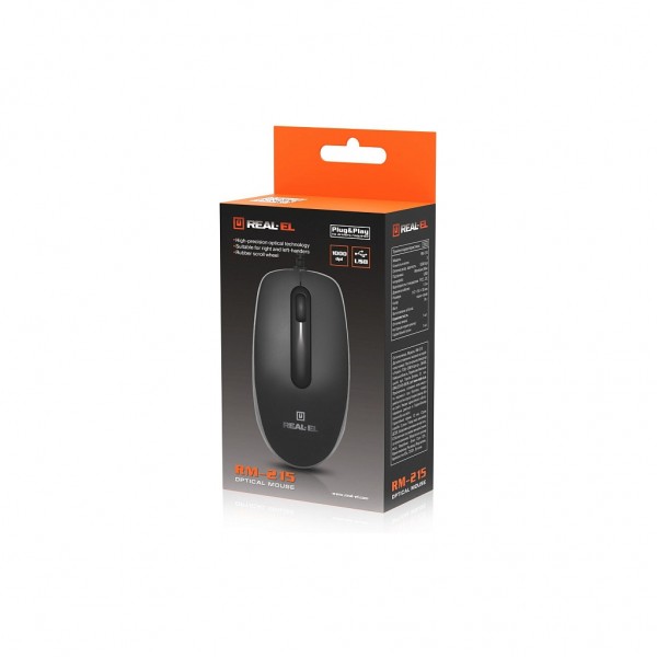 Мишка REAL-EL RM-215 USB Black/Gray (EL123200037)