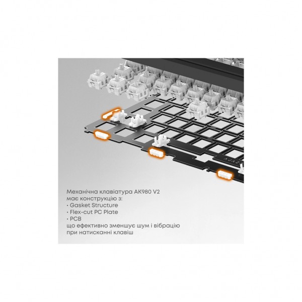 Клавіатура Ajazz AK980 V2 Maillard Switch Wireless/Bluetooth/USB UA Black/Grey/Yellow (AK980-V2-M-BGY)